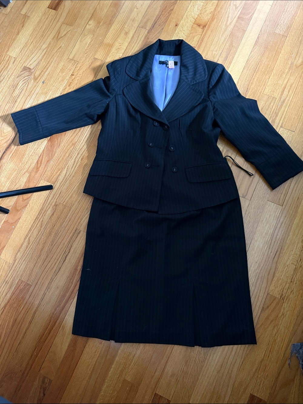 Nine West Black Pinstripe Blazer and Skirt Set